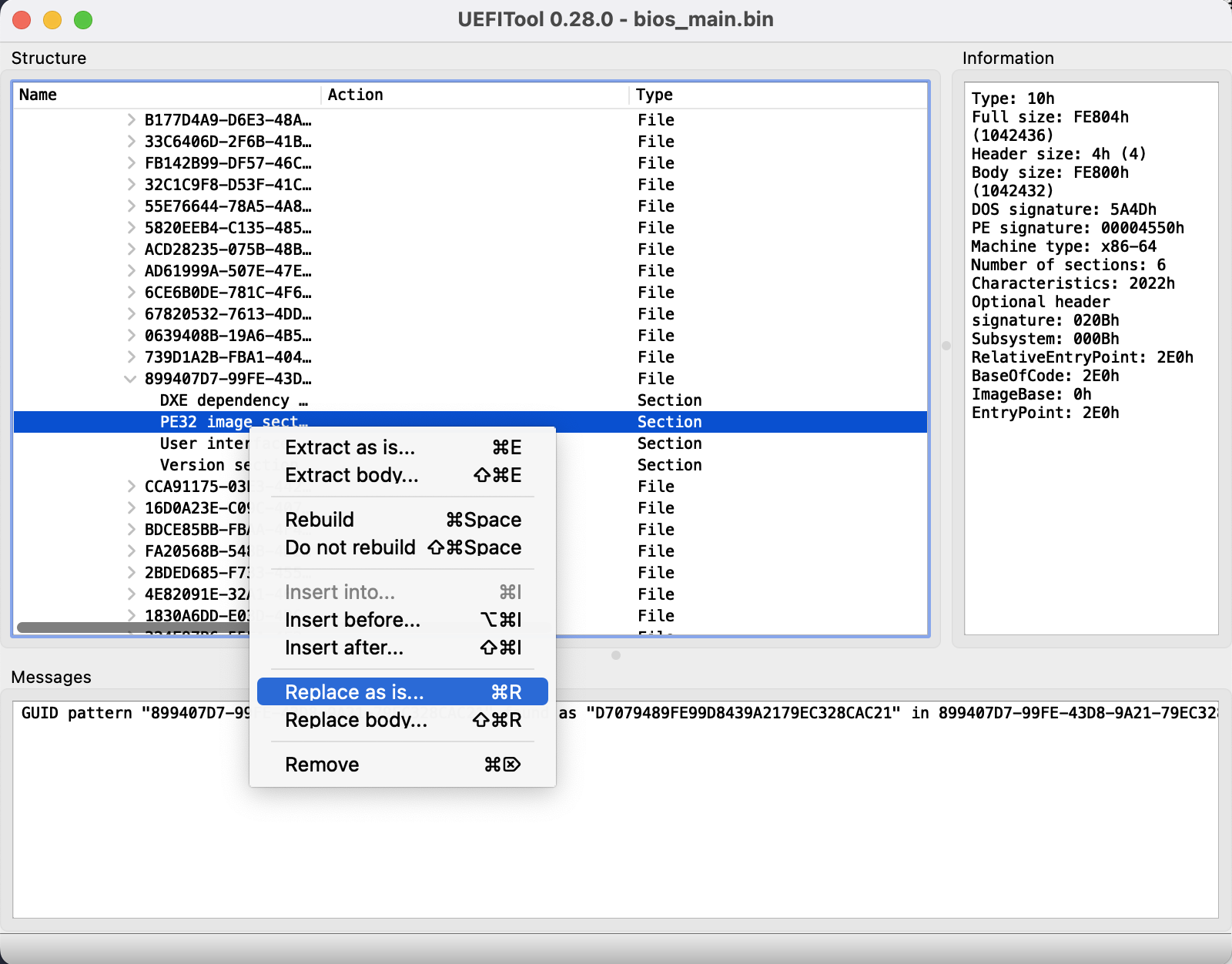 UEFITool GUID Replace