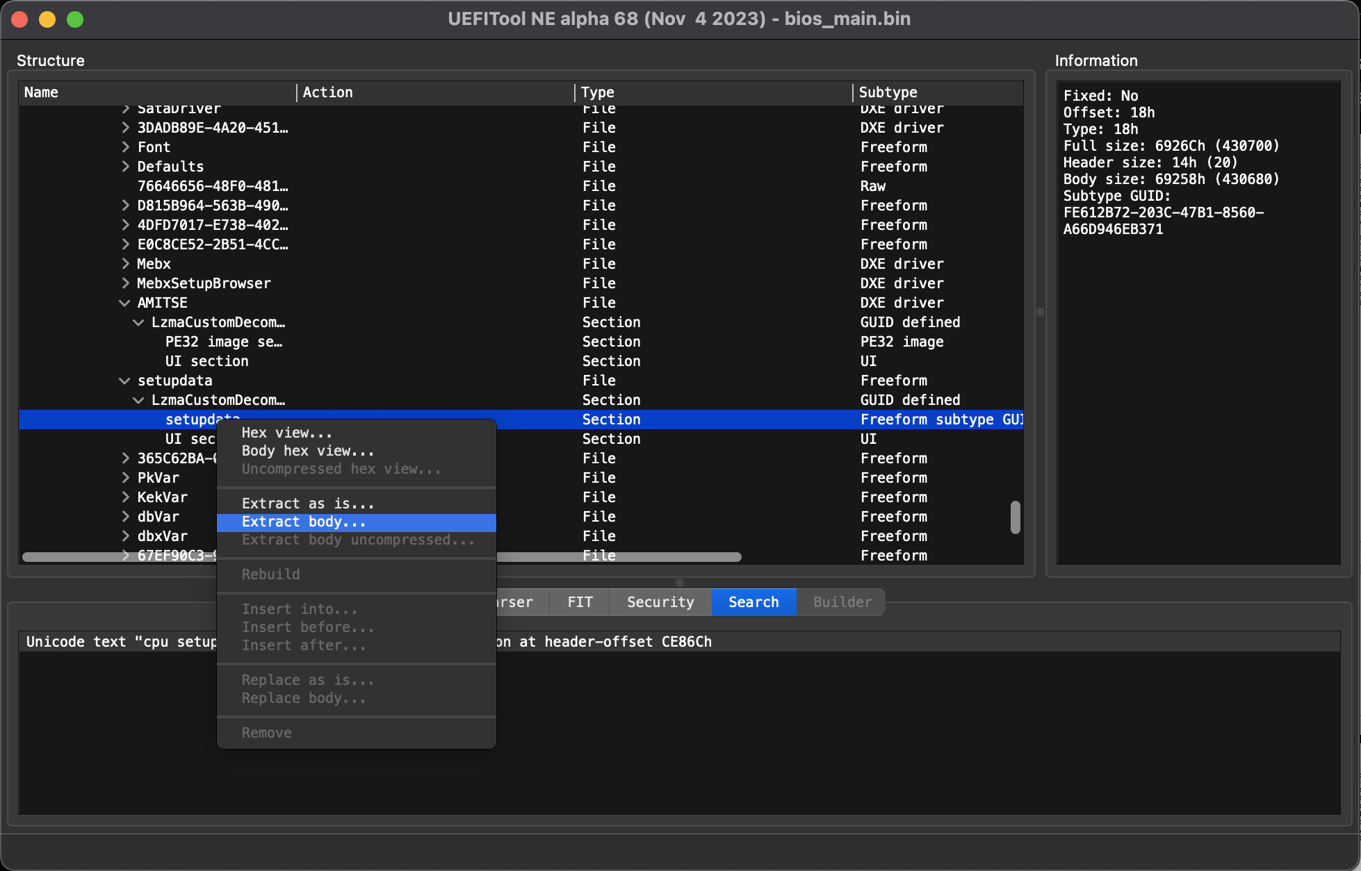 UEFITool Setupdata Extract